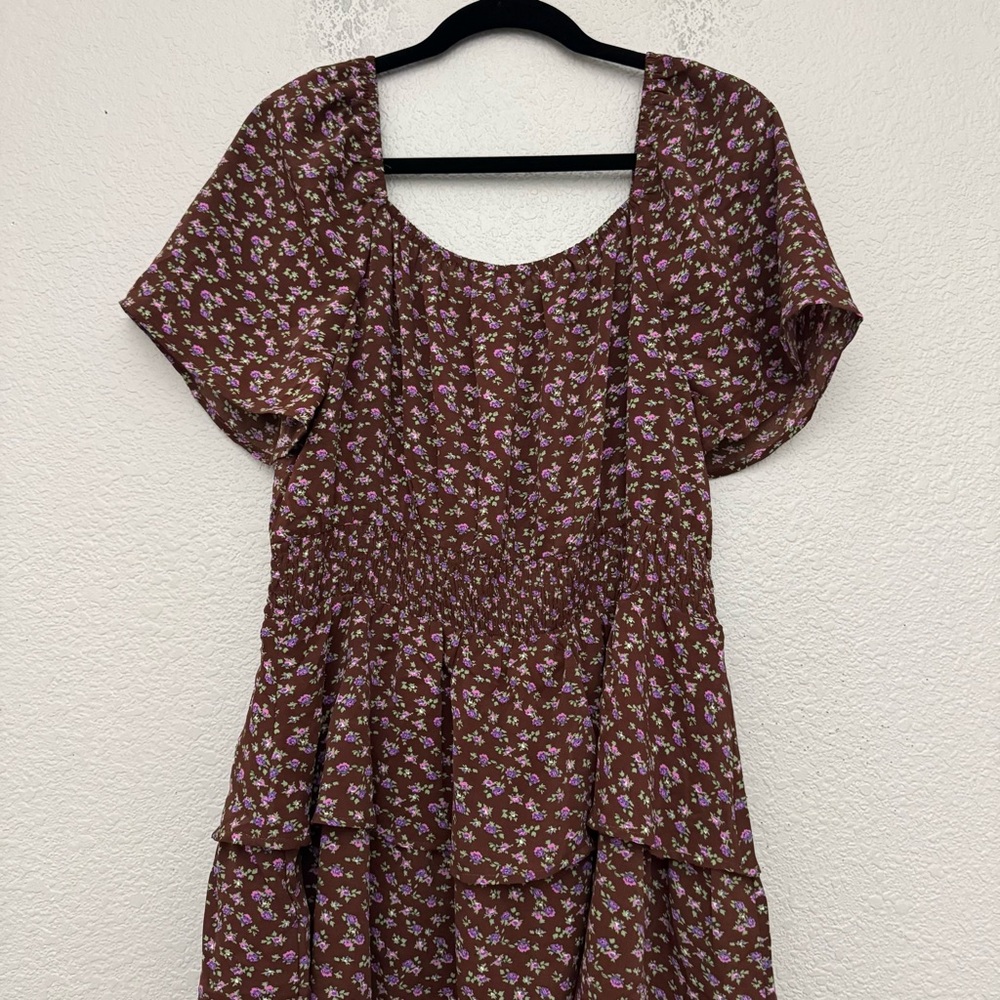Pretty Garden Brown Floral Boho Swing Tiered Ruffle Summer Dress Size XL NWT - Picture 9 of 13